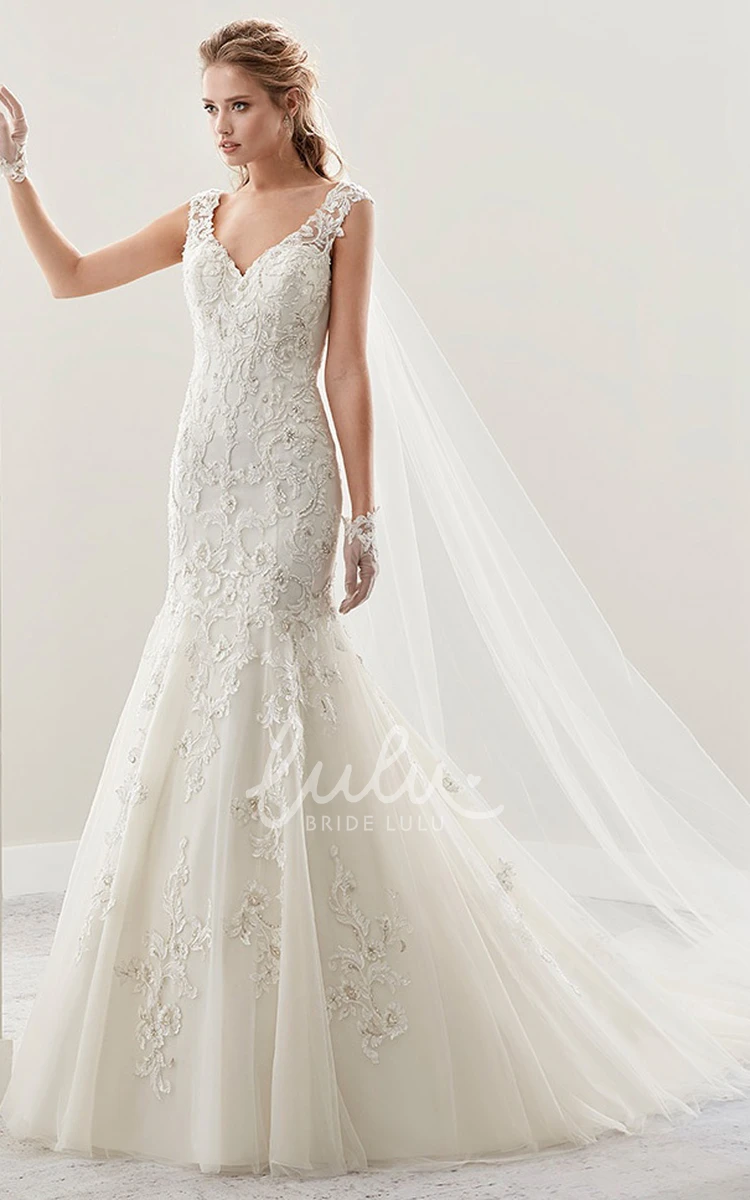 Mermaid Lace Wedding Dress with V-Neckline and Illusive Straps