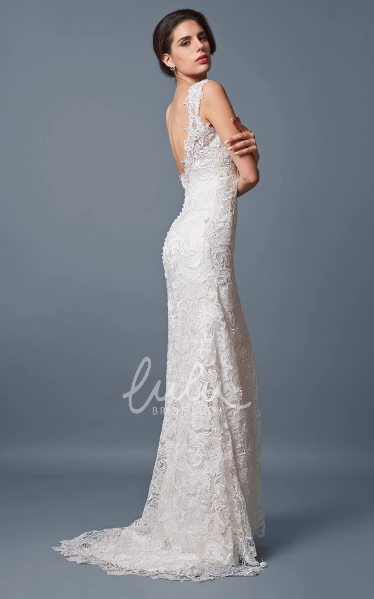 Backless Lace Fit and Flare Wedding Dress with Long Length