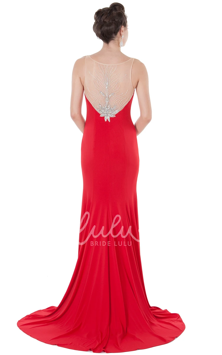 Beaded Scoop-Neck Sleeveless Floor-Length Sheath Evening Dress