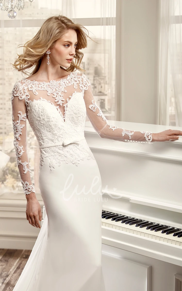 Sheath Wedding Dress with Draping and Brush Train Timeless Bridal Gown