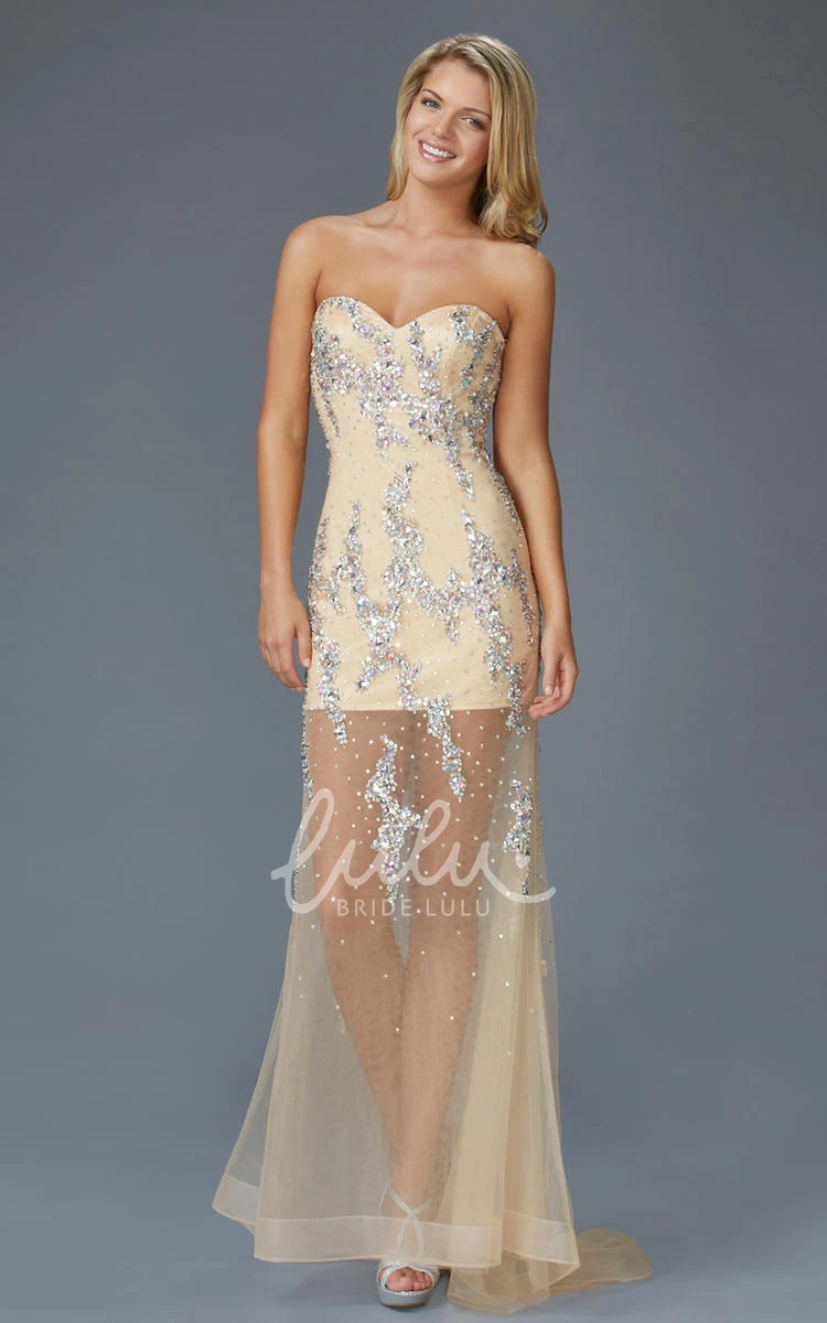 Sweetheart Tulle Sweep Train Sheath Formal Dress with Sleeveless and Beading