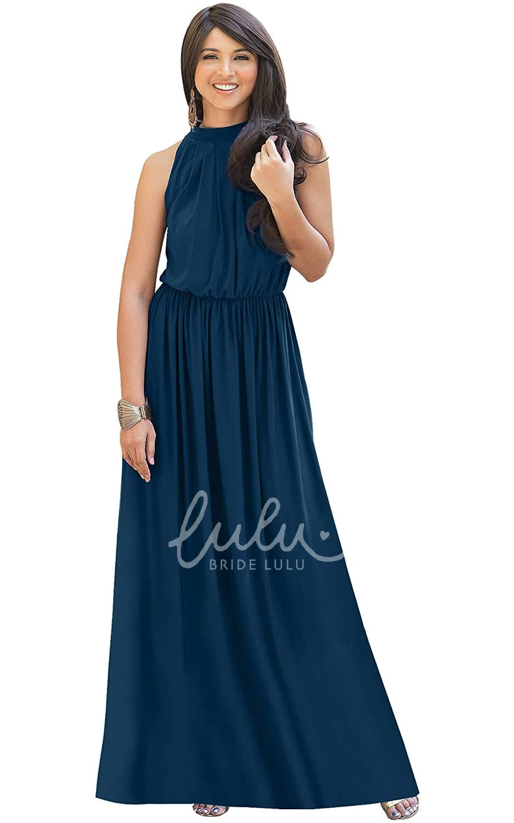 Sexy A Line Chiffon Halter High Neck Dress with Ruching Prom Dress