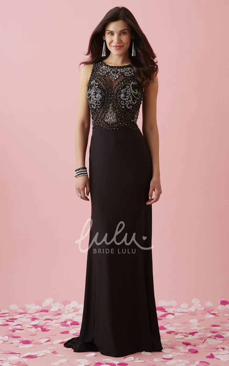 Scoop-Neck Sheath Jersey Bridesmaid Dress with Illusion and Beading