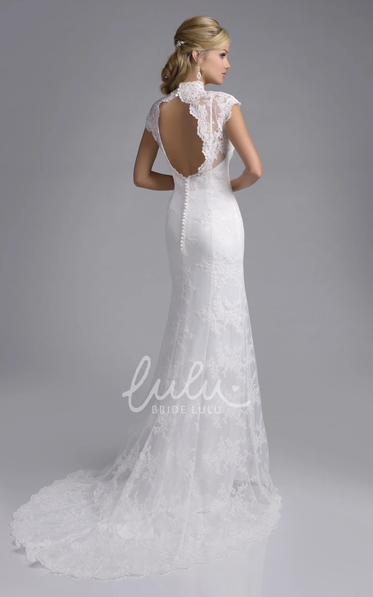 Cap Sleeve Sheath Lace Wedding Dress with Keyhole Back Modern Bridal Dress