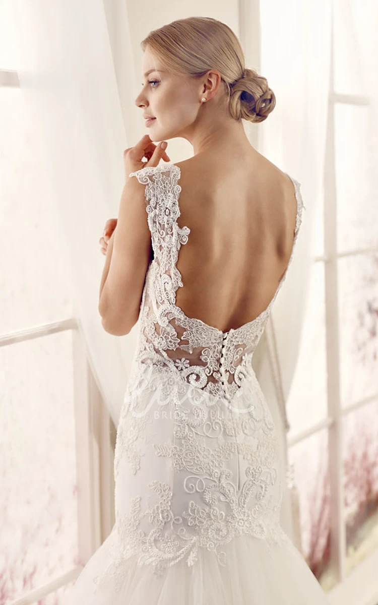 Mermaid Queen-Anne Lace Wedding Dress with Court Train Appliqued Sleeveless