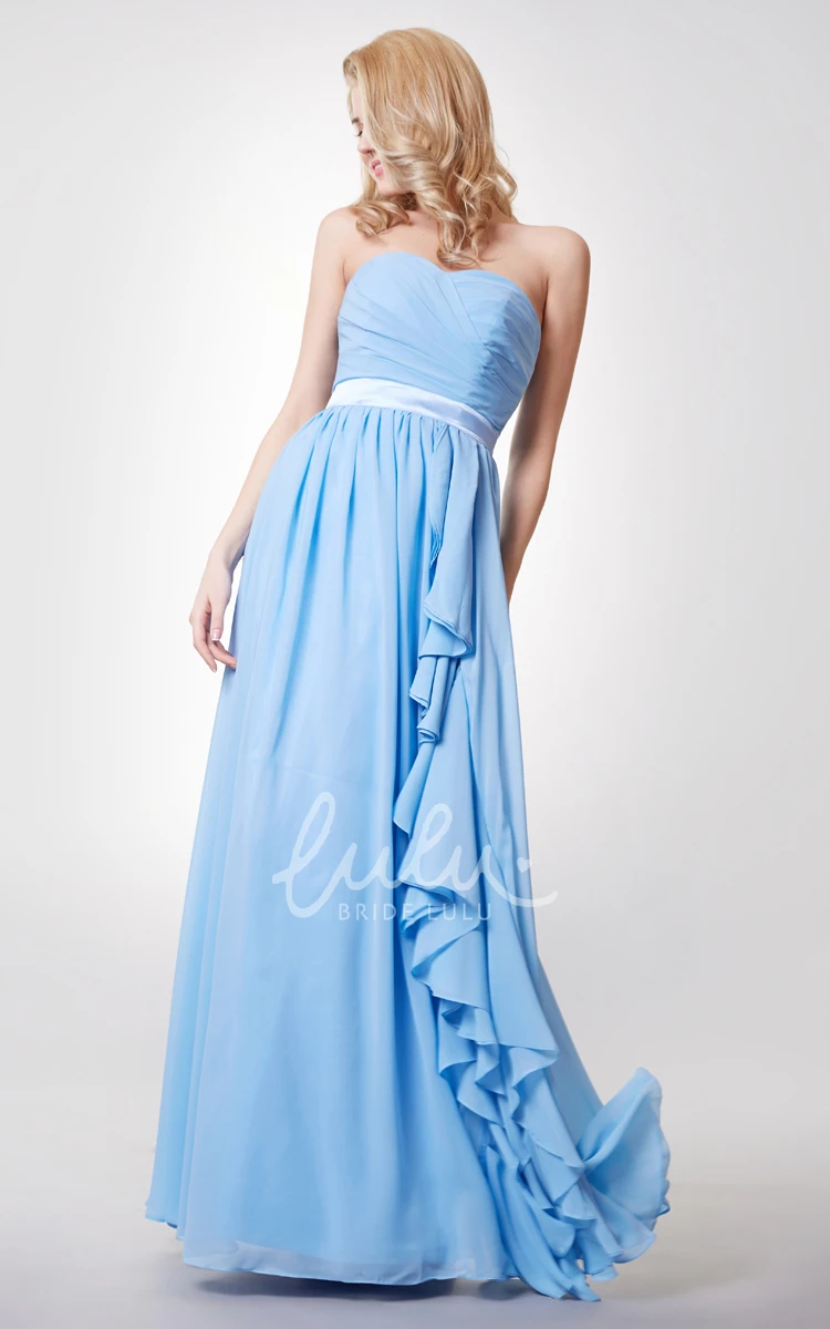 A-line Chiffon Long Prom Dress with Sweetheart Neckline and Satin Sash