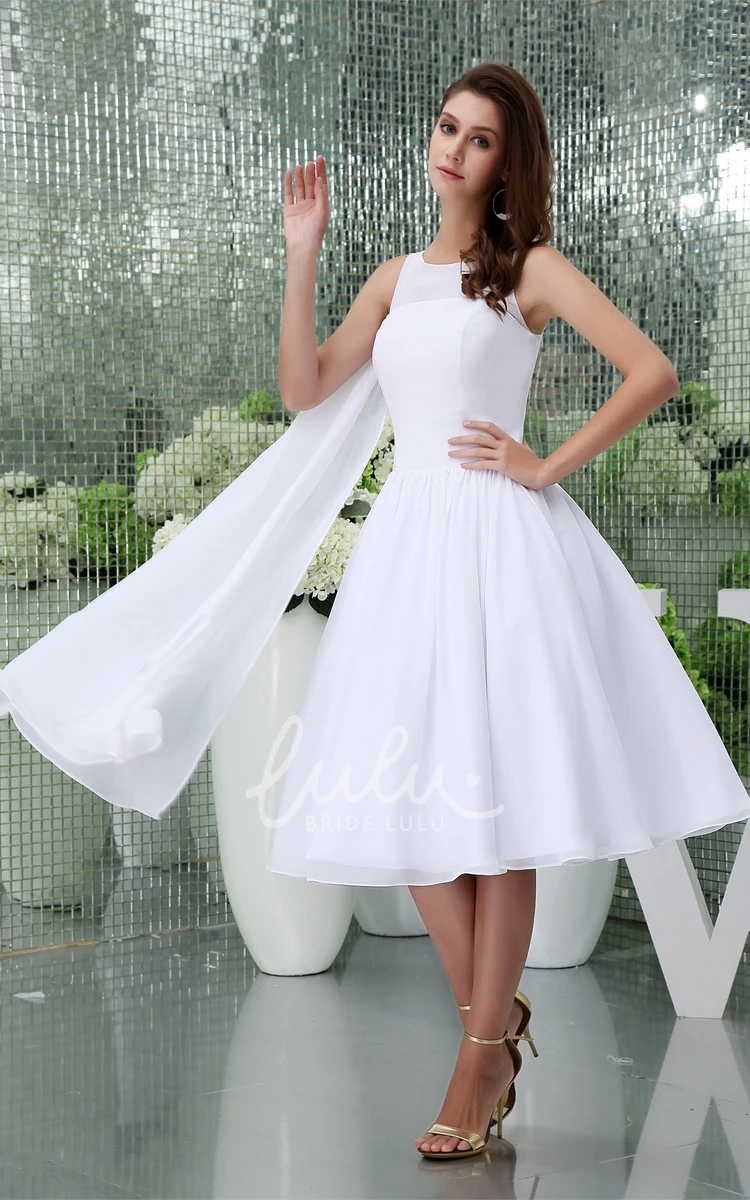 Pleated Sleeveless Tea-Length A-Line Wedding Dress