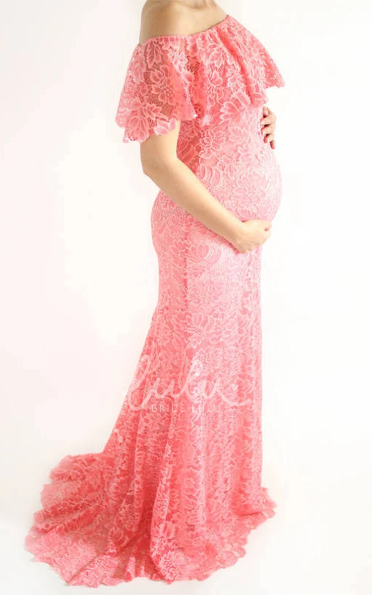 Empire Maternity Dress with Short Sleeves and Court Train