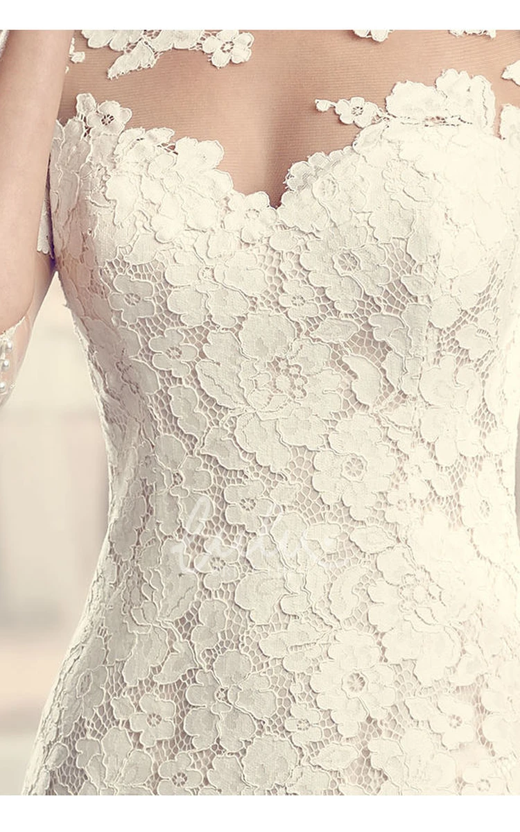 Split-Front Long-Sleeve Lace Wedding Dress Floor-Length Scoop Style