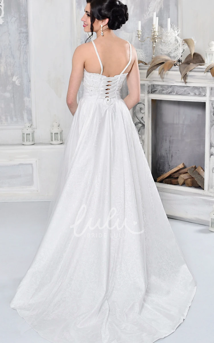 Satin Appliqued A-Line Wedding Dress Long Sleeveless Bridal Gown