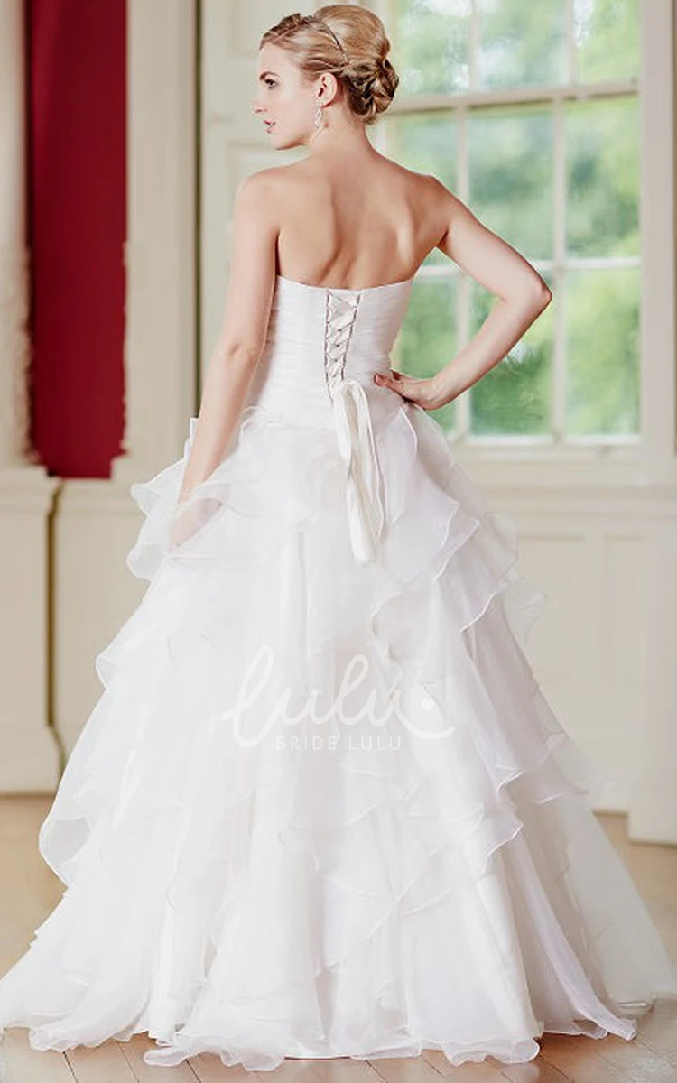 Ruffled Sweetheart Tulle Wedding Dress with Criss Cross and Broach Floor-Length