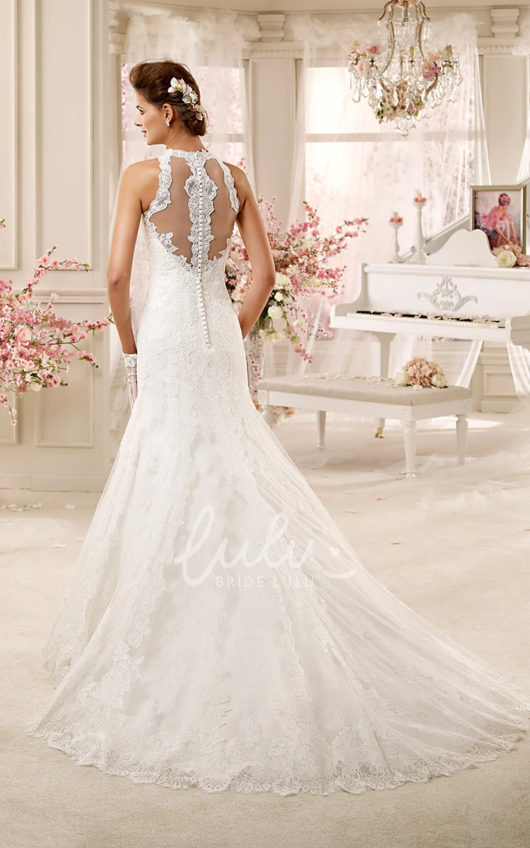 Illusive Lace High-Neck Mermaid Wedding Dress with Back Detail