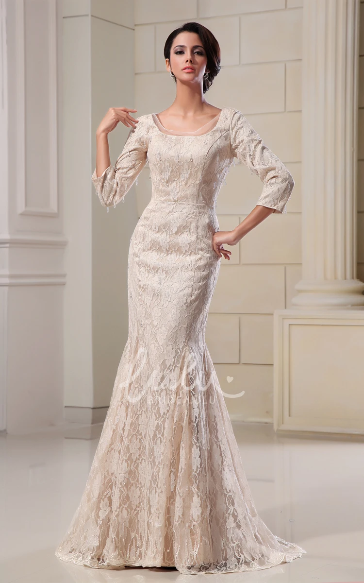 Lace Mermaid Evening Dress Square-Neck 3/4 Sleeves Gorgeous Women