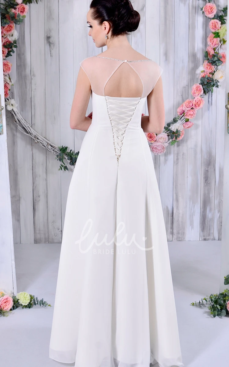 A-Line Chiffon Wedding Dress with Beading Criss-Cross Neckline and Waist Jewelry