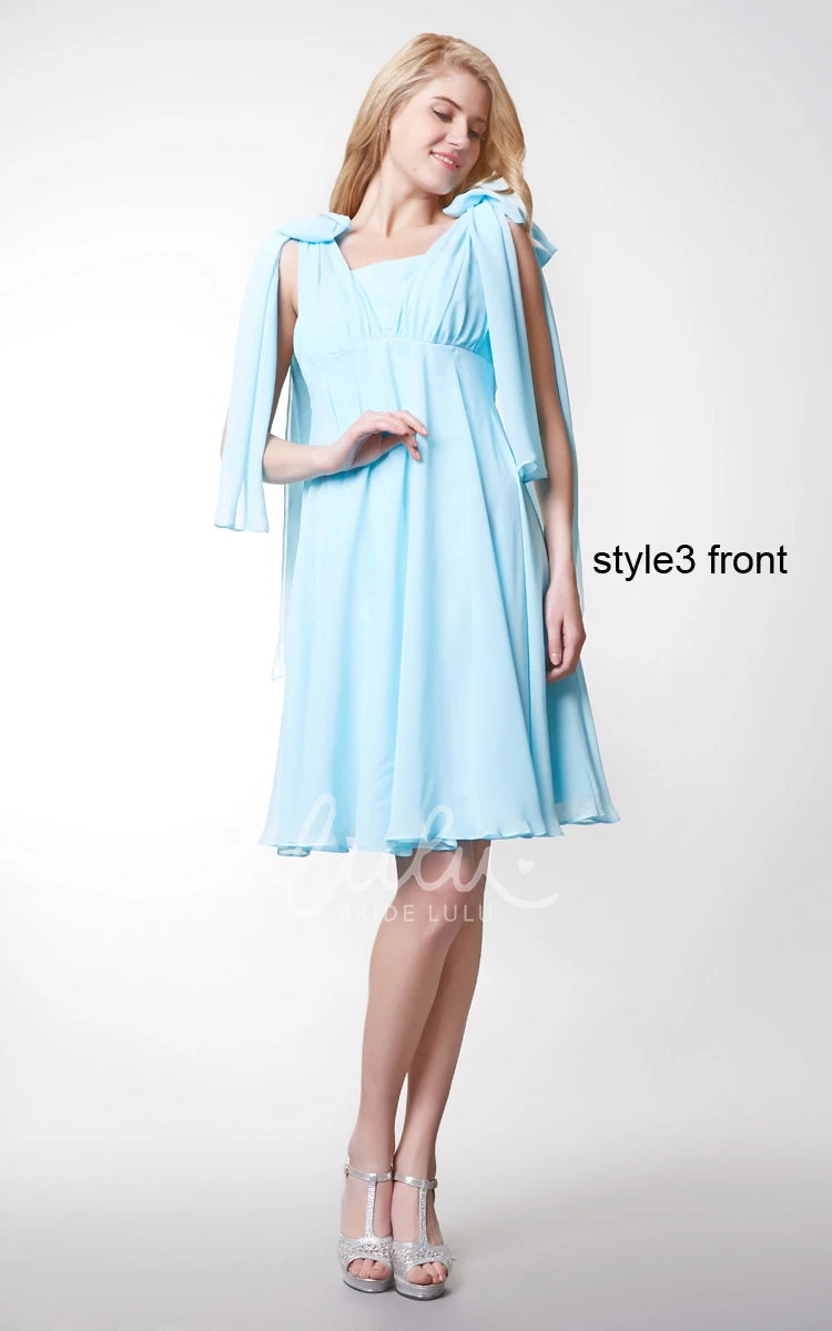 Sleeveless Chiffon Bridesmaid Dress with Convertible Straps Pleated & Short