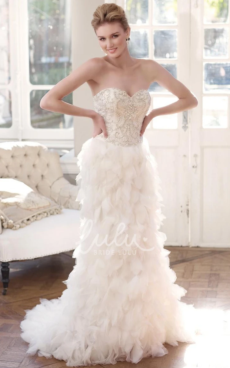 Beaded Sweetheart Tulle Wedding Dress with Ruffles Elegant Sheath Style