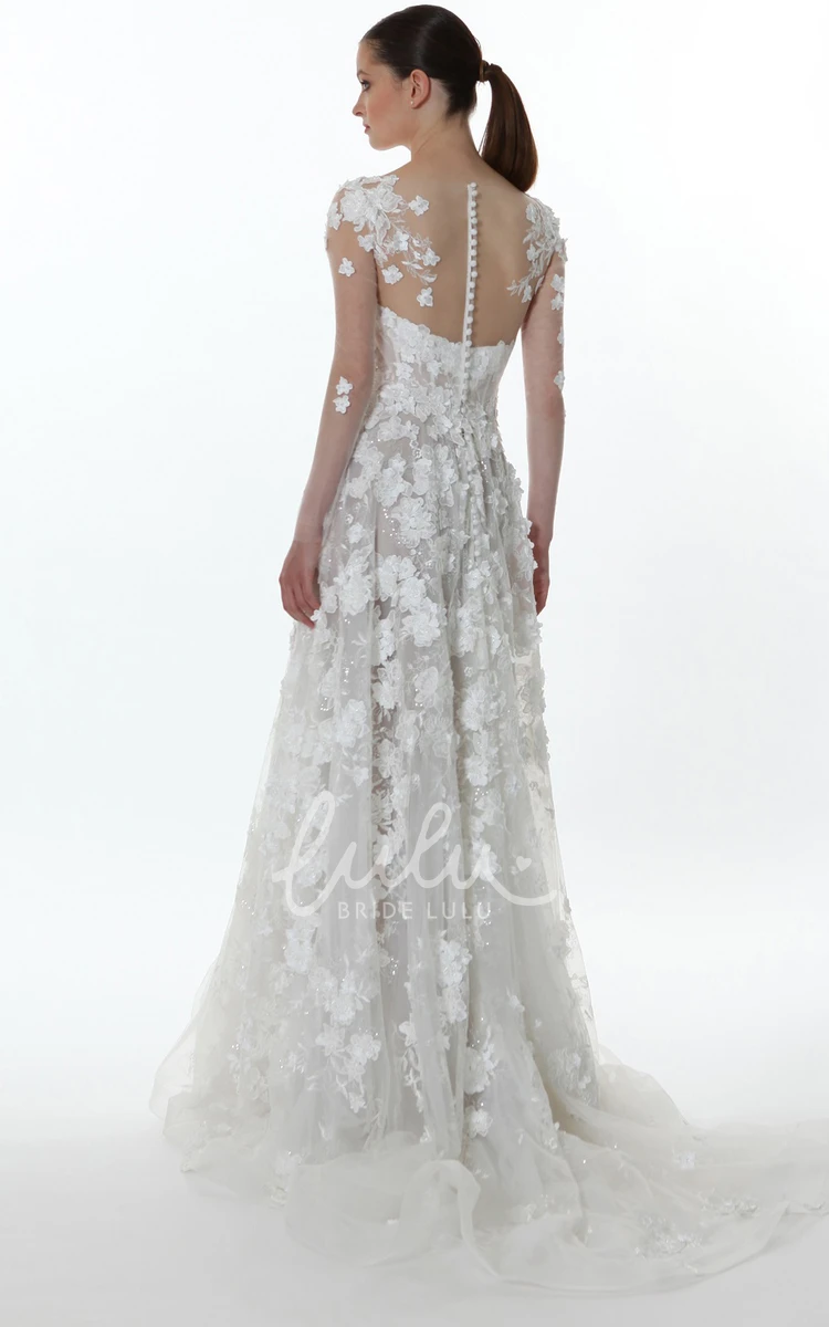 Lace Long Sleeve A-Line Wedding Dress with Appliques Elegant and Timeless
