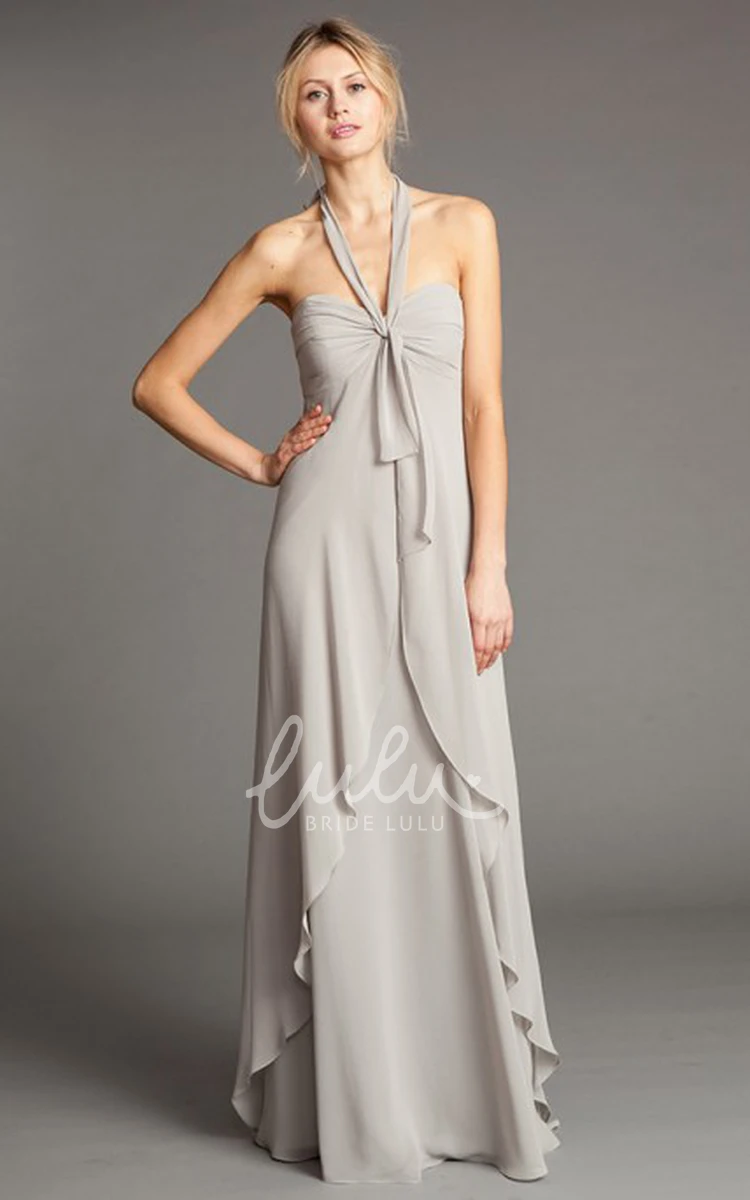 Halter Chiffon Bridesmaid Dress with Straps and Draping Sleeveless Floor-Length